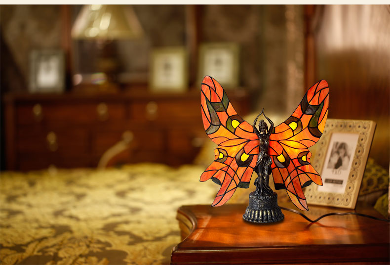 FUMAT Tiffany Style Stained Glass Handcrafted Table Lamp - Creative Butterfly Girl Design