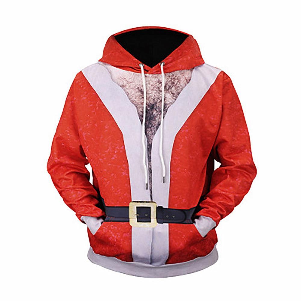 Men's Christmas Series 3D Printed Santa Claus Belt Pattern Hoodie (Hooded Pullover Sweatshirt Size M) - Red