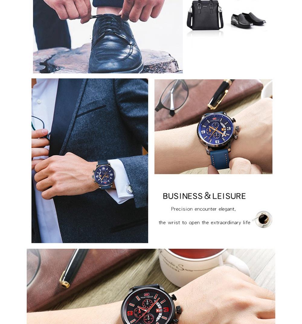 MINI FOCUS MF0025G Men's Quartz Watch Rotating Calendar Date Wristwatch - Red + Black