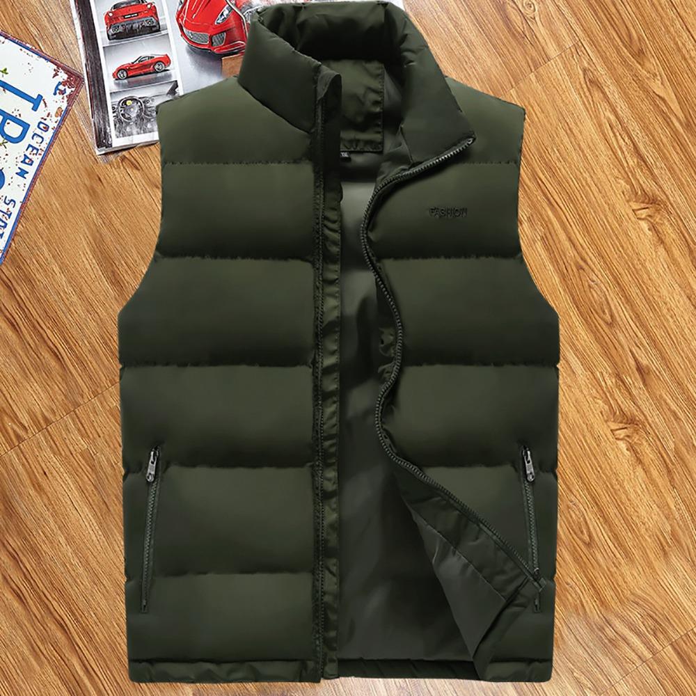 LH1801 Men's Winter Thick Stand Collar Cotton Waistcoat (Solid Color Vest Sleeveless Jacket Size L) - Army Green