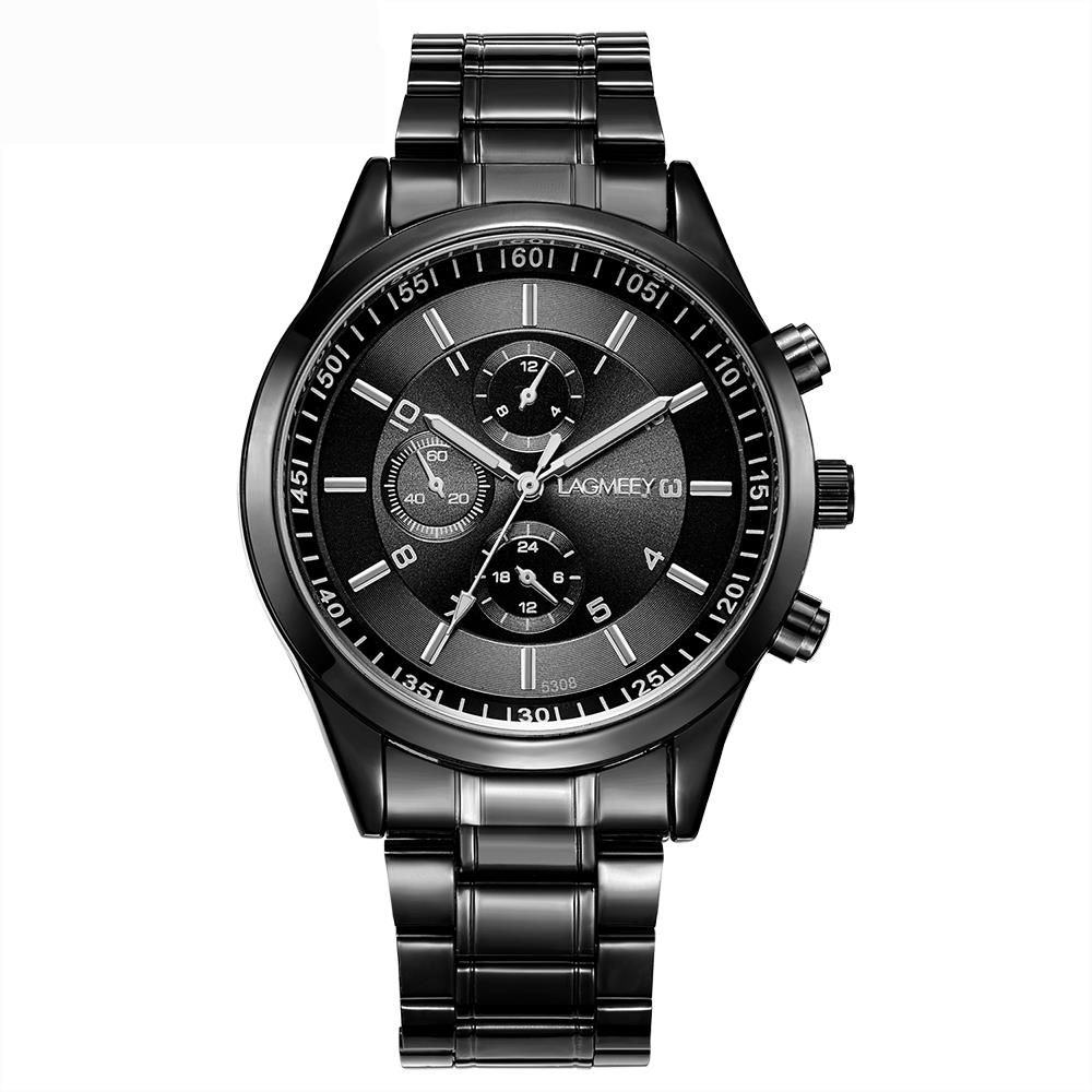 W5308 Men's Casual Business Analog Wrist Watch Quartz Movement Stainless Steel - Black