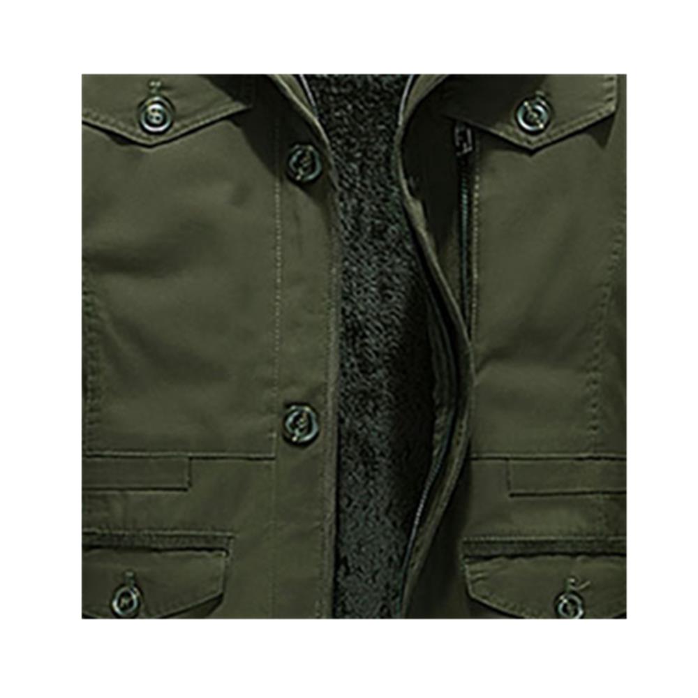 CAH8808 Men's Autumn And Winter Leisure Long Cotton Jacket (Thick Trench Coat Size L) - Army Green