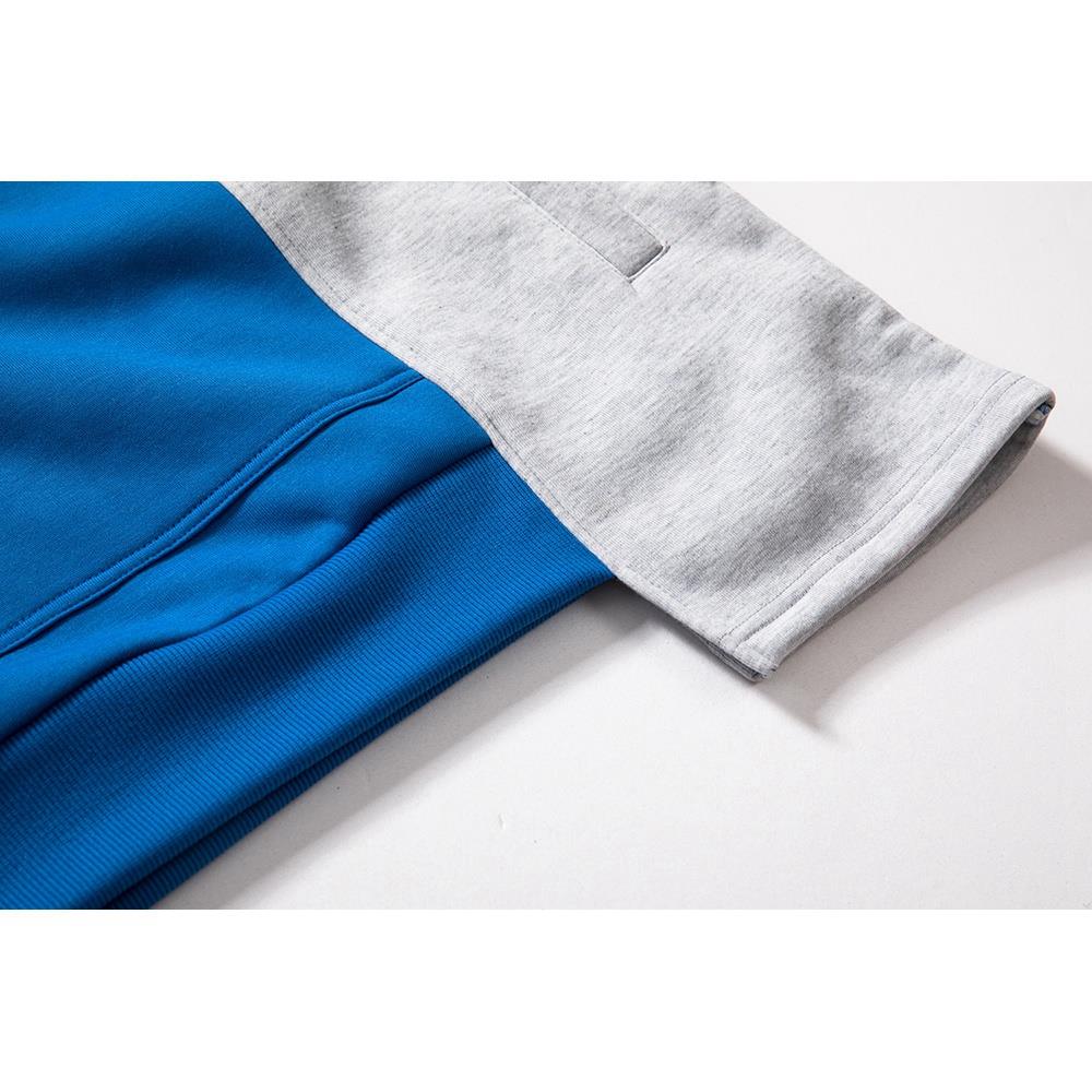 WY30 Men's Autumn Casual Irregular Loose Hoodie (Color Block Cotton Sweatshirt Size M) - Blue