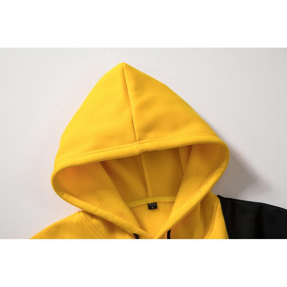 WY30 Men's Autumn Casual Irregular Loose Hoodie (Color Block Cotton Sweatshirt Size M) - Yellow
