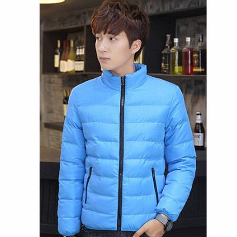 Men's Autumn And Winter Basic Casual Thick Cotton Down Jacket (Stand Collar Warm Coat Size L) - Light Blue