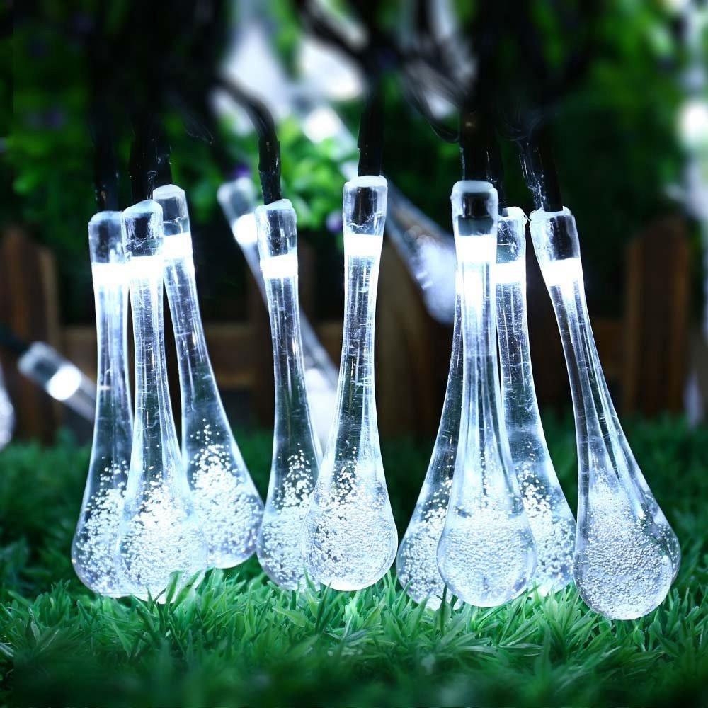 20PCS LED Water Drop Battery LED String Lights Holiday Christmas Party Garden Decoration Lights (2.2 Meters) - White