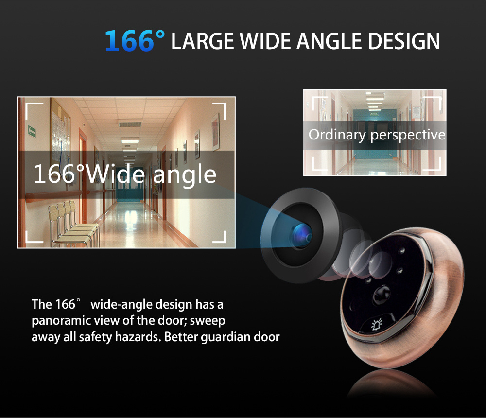 Danmini YB-43HD-MW Digital Peephole Viewer Camera 1MP 4.3 inch PIR Motion Sensor IR Night Vision Door Bell - Gold