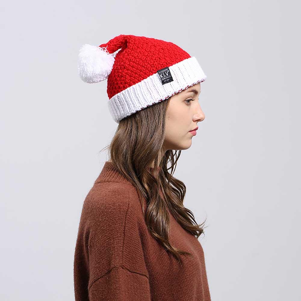 Santa Claus Party Christmas Hat for Adults Women Xmas Wool Knitted Cap Soft Hat - Red