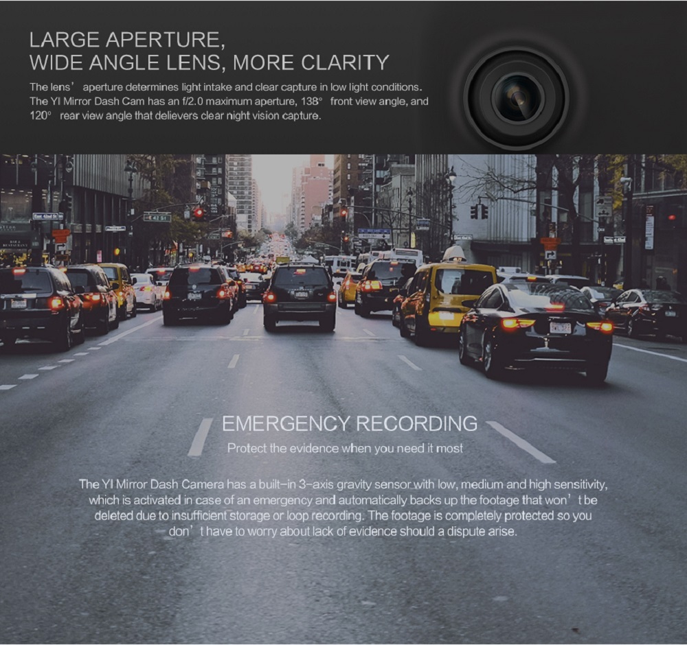 YI Mirror Dash Cam Dual Dashboard Camera Recorder 4.3 Inch LCD Touch Screen Front And Rear View 138 Degree Wide Angle HD Camera G Sensor Night Vision - Black