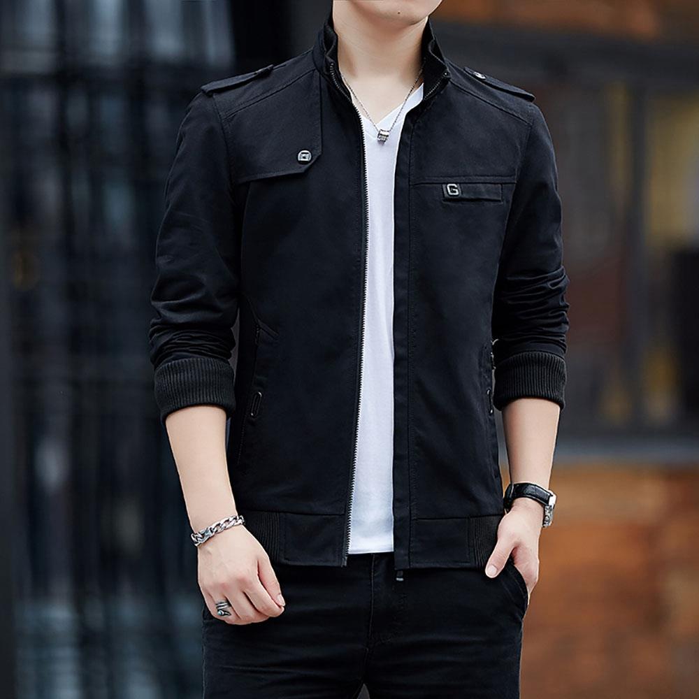 CA9801 Men's Autumn Winter Classic Casual Jacket (Lapel Grid Long Sleeve Polyester Jacket Size M) - Black