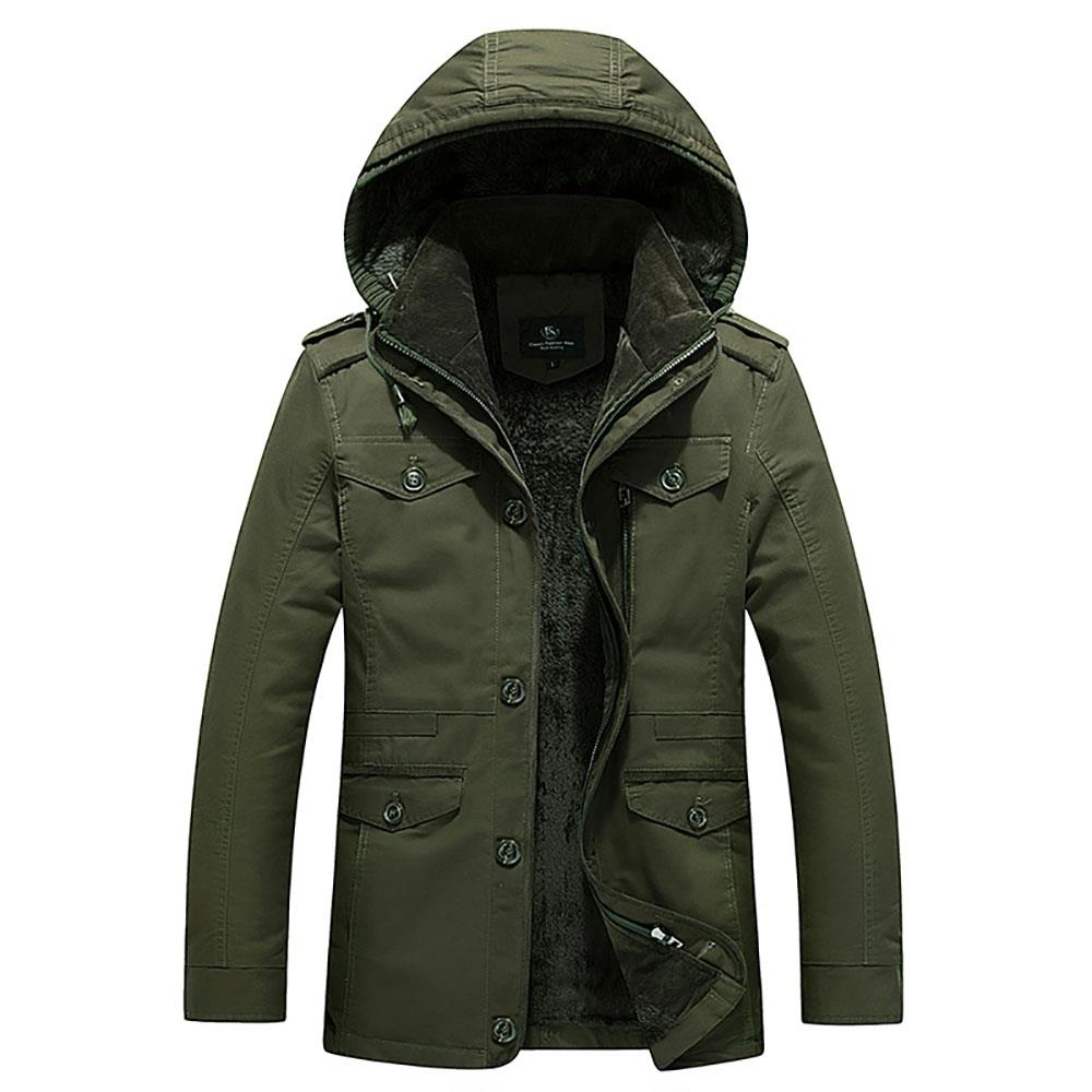 CAH8808 Men's Autumn And Winter Leisure Long Cotton Jacket (Thick Trench Coat Size L) - Army Green