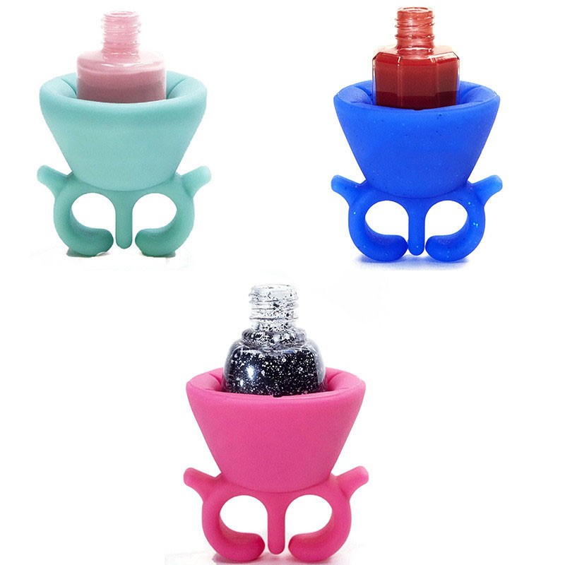 Wearable Nail Polish Bottle Holder Silicone Round Holder Stand - Pink