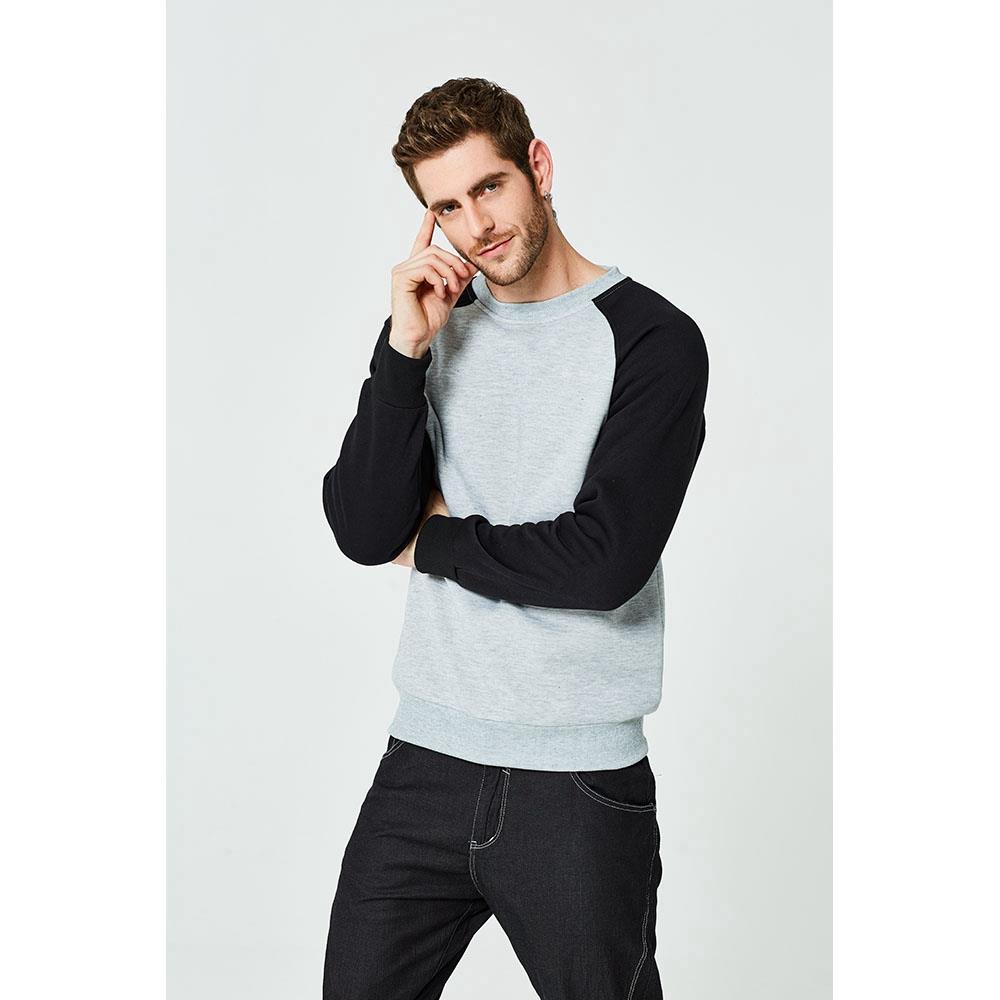 WY40 Men's Autumn Basic Casual Round Neck Sweatshirt (Color Block Cotton Pullover Shirt Size M) - Light Gray