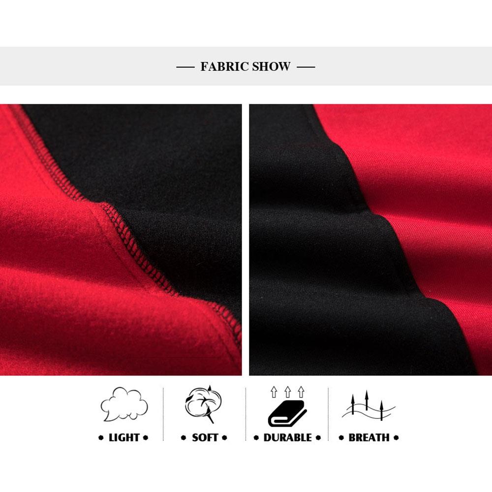 WY36 Men's Casual Color Block Zipper Design Cotton Hoodie Size XL - Red and Black