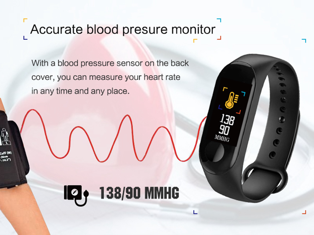 M3 Smart Bracelet 0.96 Inch TFT Screen Heart Rate Blood Pressure Monitor IP67 Waterproof Pulse Wristband Fitness Tracker - Blue
