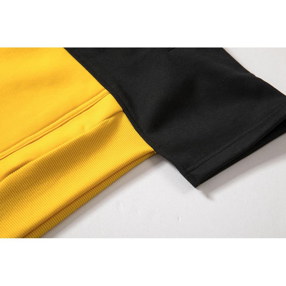 WY30 Men's Autumn Casual Irregular Loose Hoodie (Color Block Cotton Sweatshirt Size M) - Yellow
