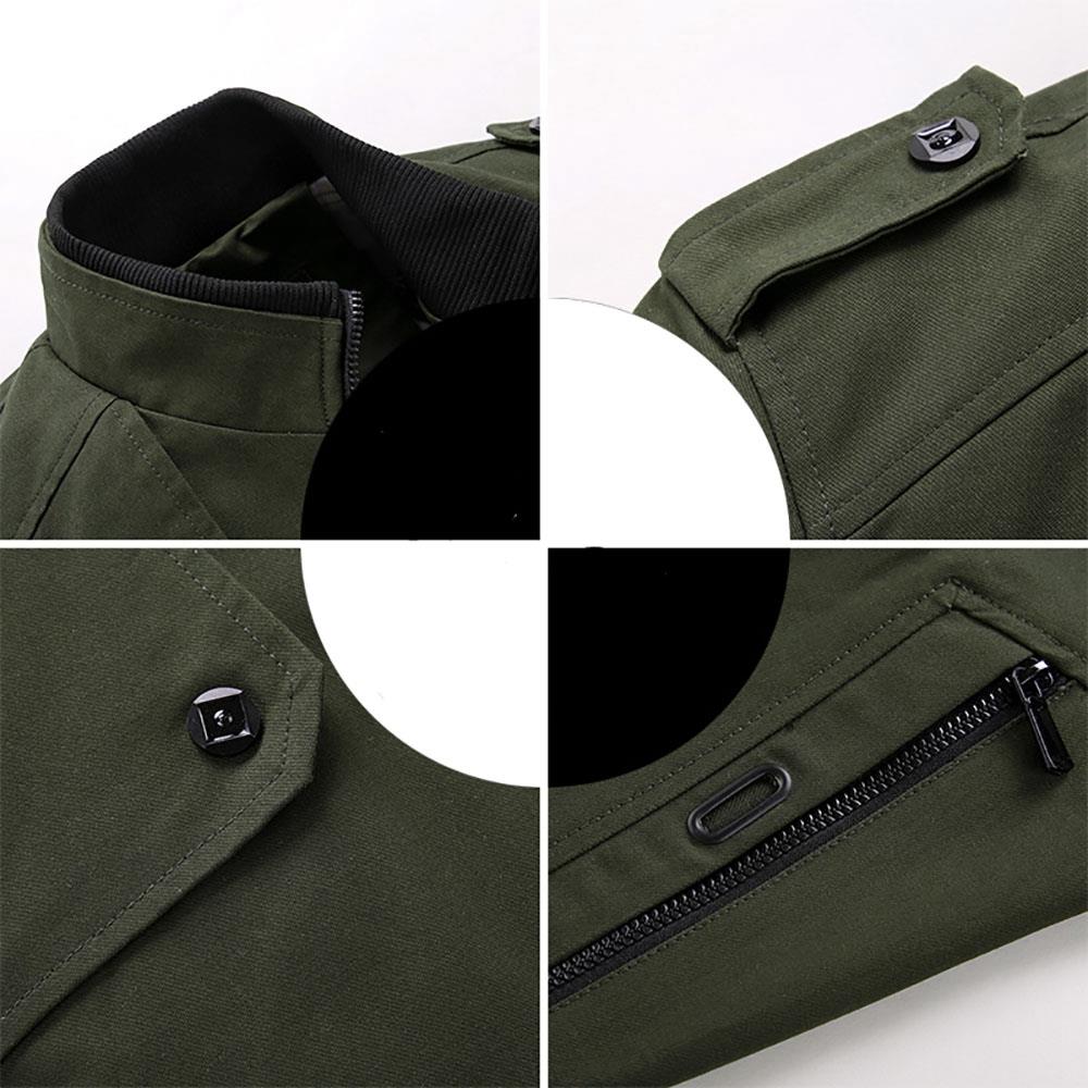 CA9801 Men's Autumn Winter Classic Casual Jacket (Lapel Grid Long Sleeve Polyester Jacket Size M) - Army Green