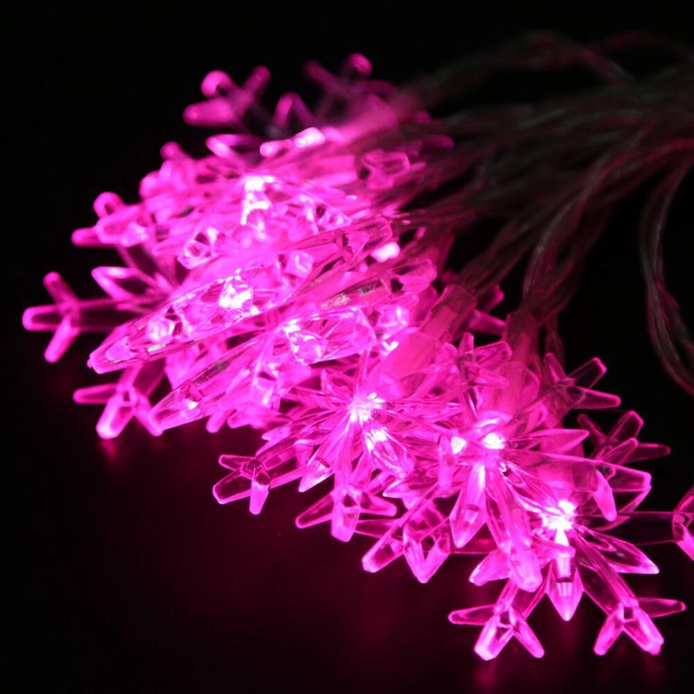 20PCS LED Snowflake Battery LED String Lights Holiday Christmas Party Garden Decoration Lights (2.1 Meters) - Pink