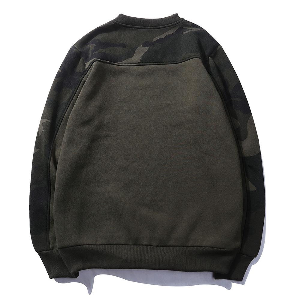 WY09 Men's Casual Crew Neck Camouflage Stitching Cotton Sweatshirt Size L - Army Green