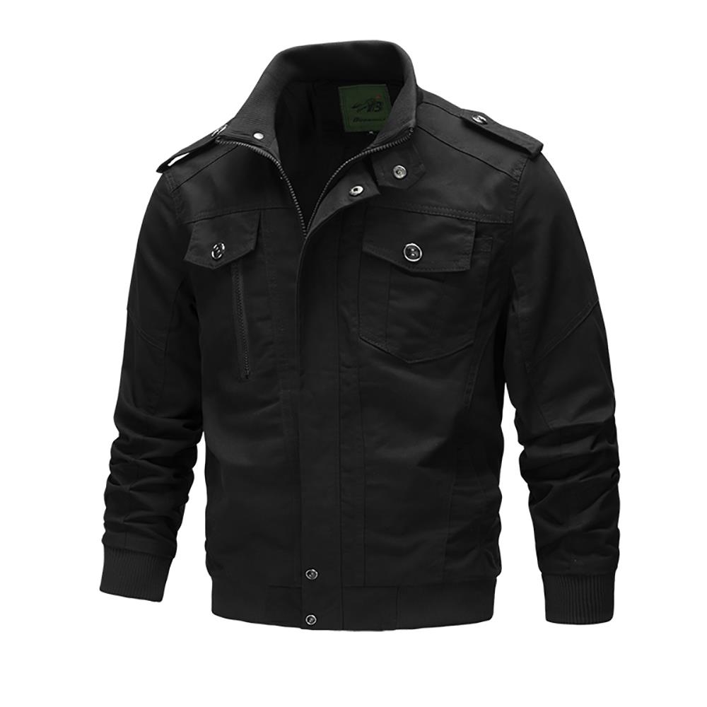 CA806 Men's Autumn Winter Casual Stand Collar Cotton Bomber Jacket Size M - Black