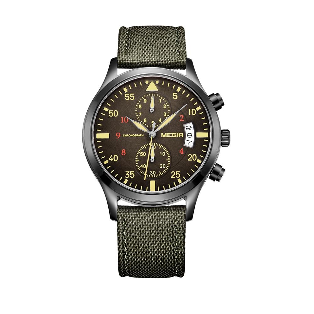 MEGIR ML2021 Men's Casual Watch Chronograph Calendar Large Dial Quartz Movement Canvas Fabric Strap - Green