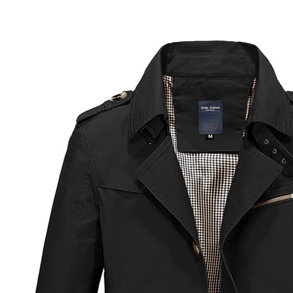 CA1306 Men's Autumn Winter Casual Windbreaker (Leisure Cotton Jackets Outerwear Trench Coat Size L) - Black