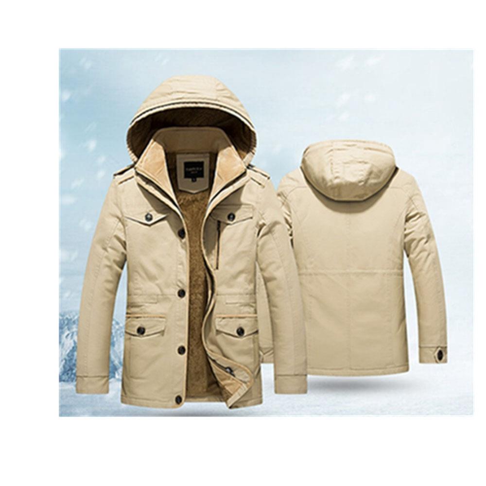 CAH8808 Men's Autumn And Winter Leisure Long Cotton Jacket (Thick Trench Coat Size L) - Light Khaki