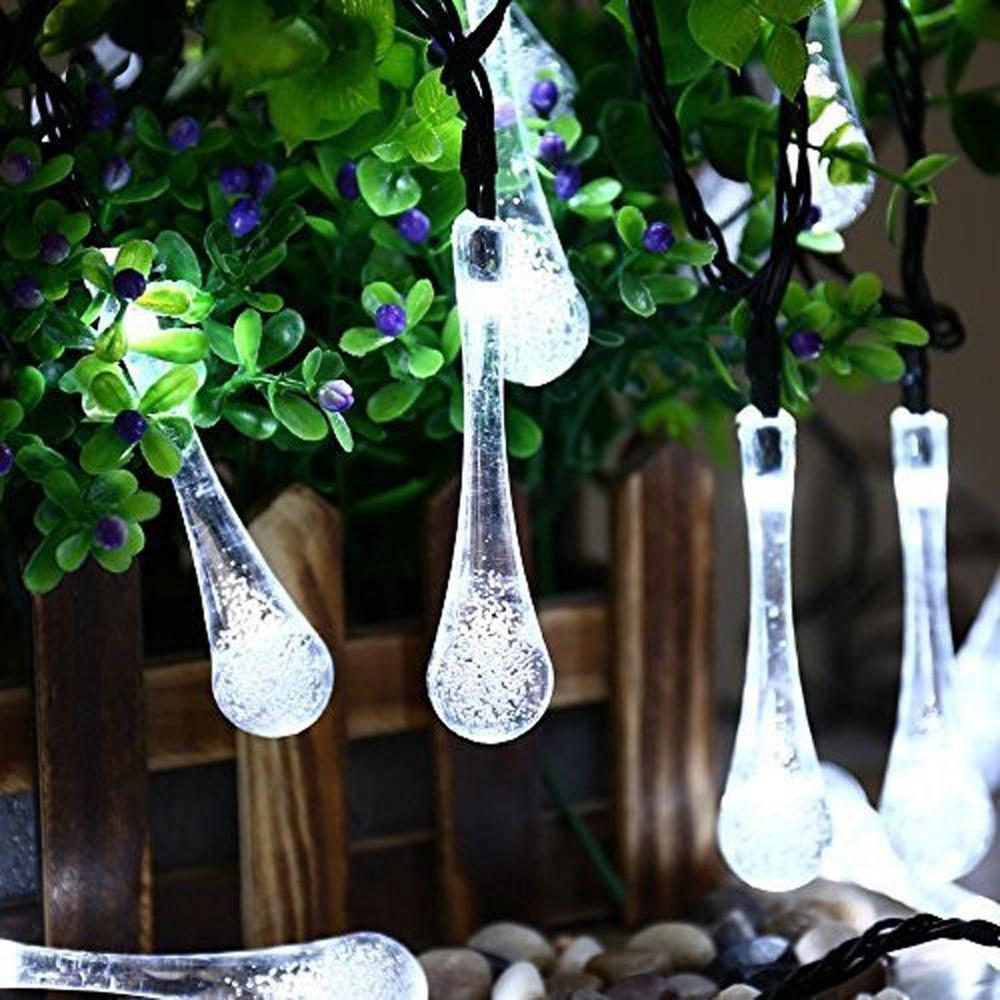 20PCS LED Water Drop Battery LED String Lights Holiday Christmas Party Garden Decoration Lights (2.2 Meters) - White