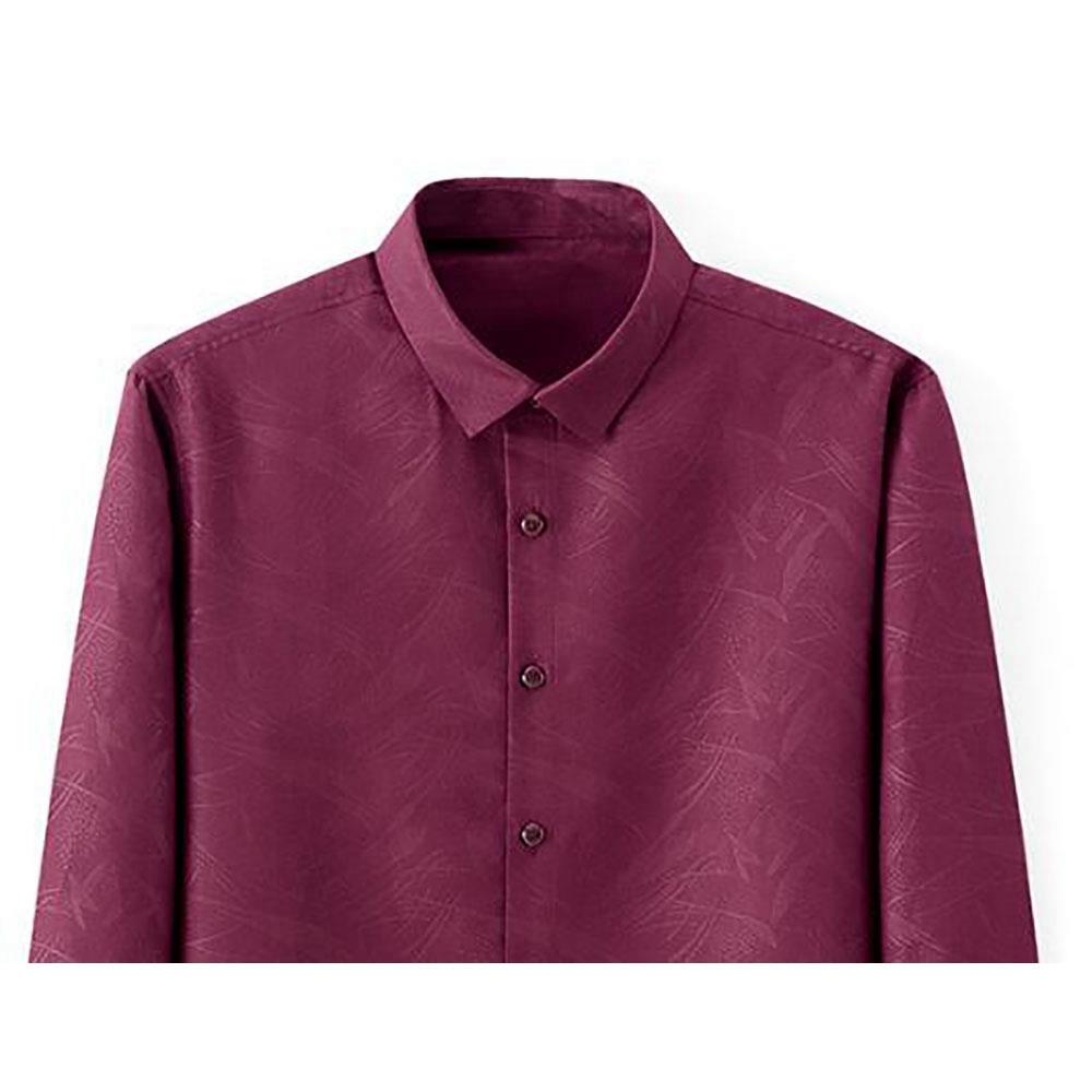 Men's Autumn Basic Business Stand Collar Shirt (Long Sleeve Slim Fit Cotton Size M) - Burgundy