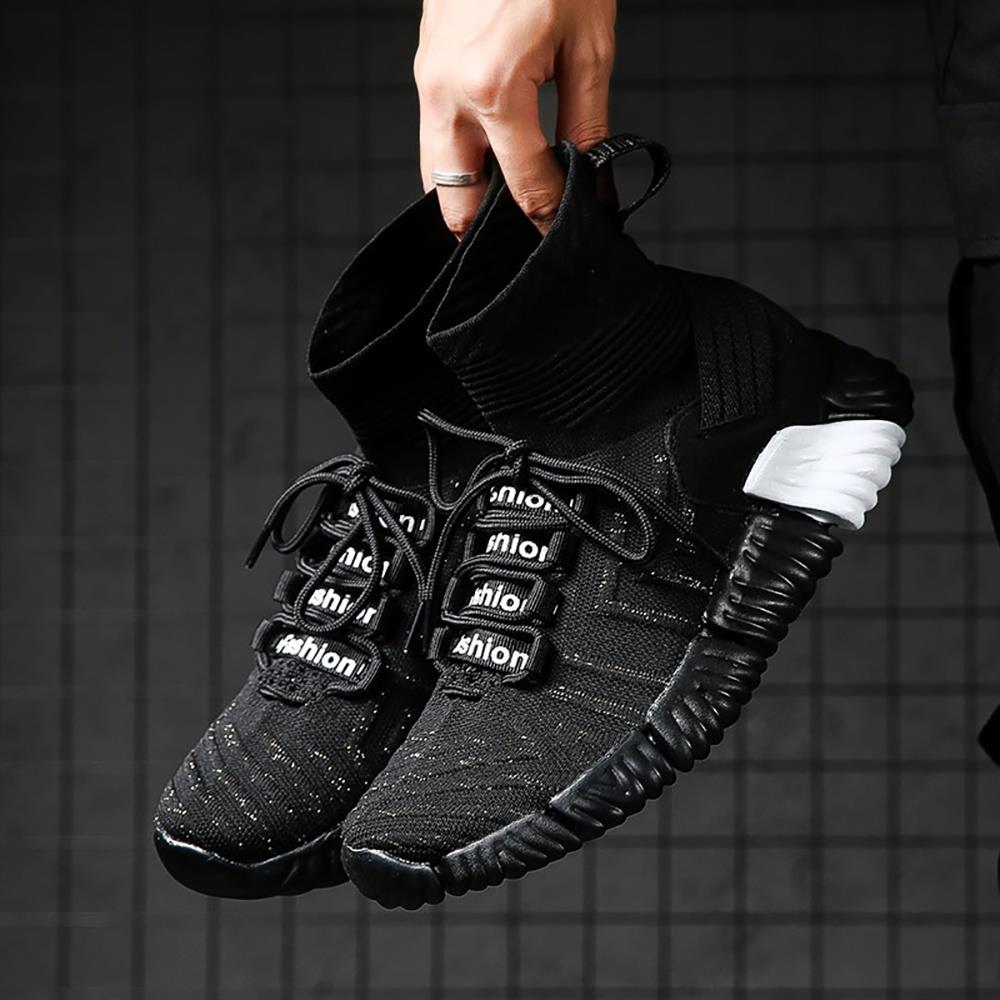 Men Outdoor Tennis Shoes Running Shoes Mesh Casual Shoes Flying Woven Upper Size EU 39.5 - Black