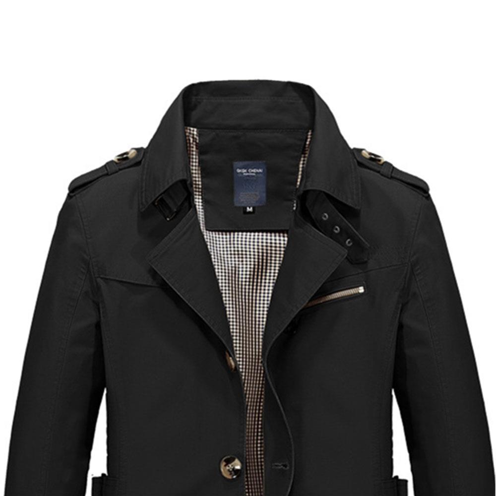 CA1306 Men's Autumn Winter Casual Windbreaker (Leisure Cotton Jackets Outerwear Trench Coat Size L) - Black