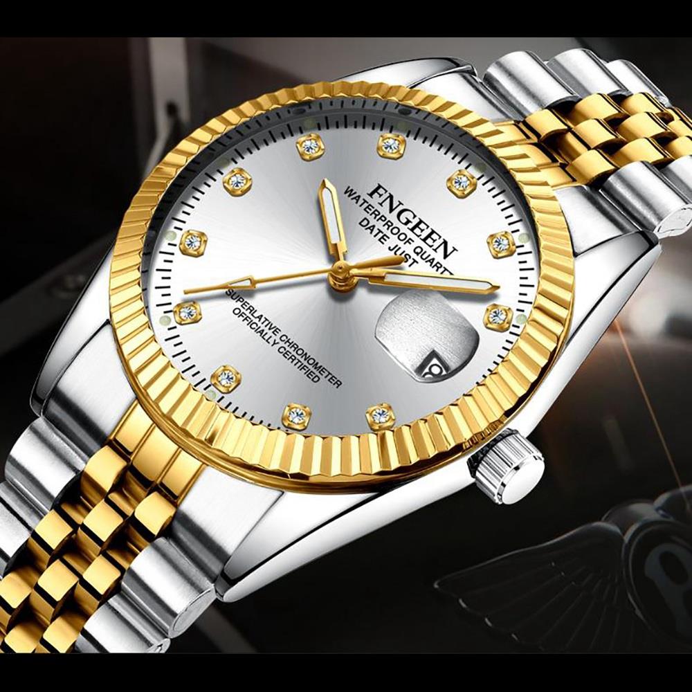 W7008 LAGMEEY Men's Business Wrist Watch Large Dial Calendar Quartz Movement Stainless Steel - White