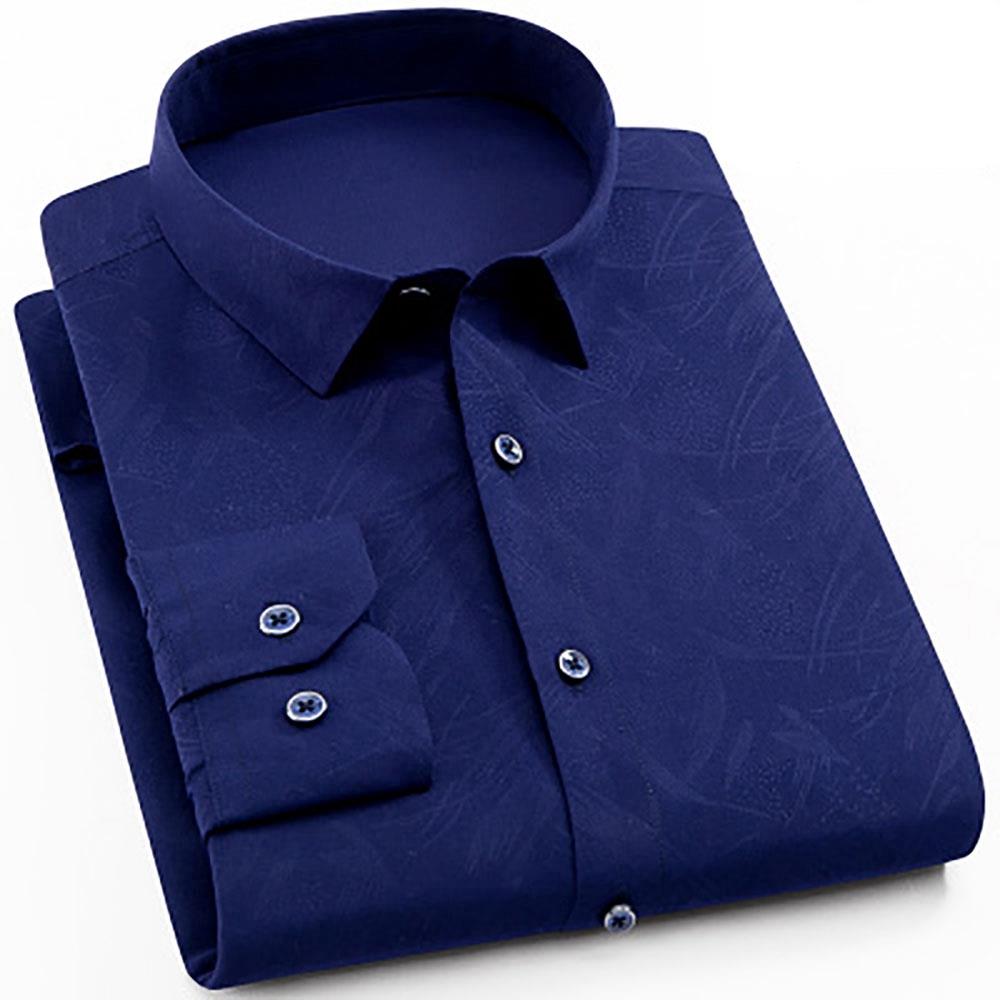 Men's Autumn Basic Business Stand Collar Shirt (Long Sleeve Slim Fit Cotton Size M) - Royal Blue
