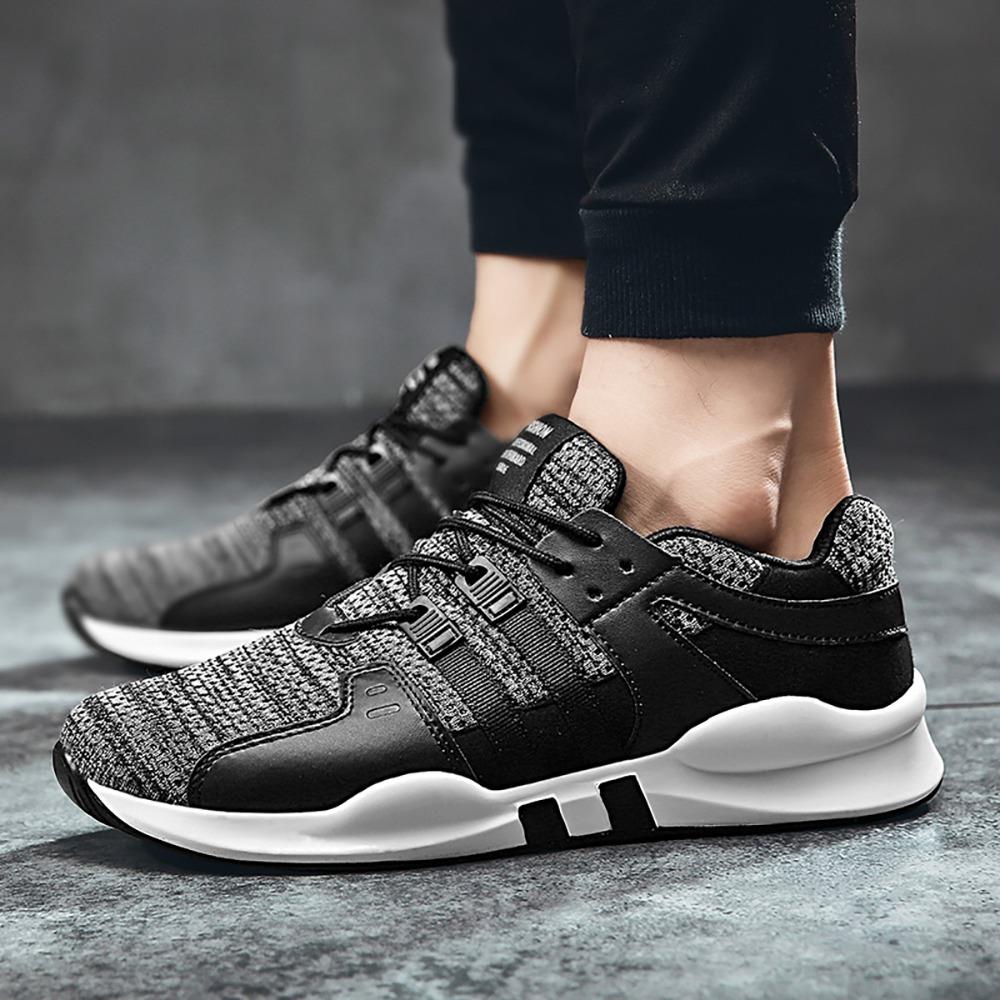 Men's Casual Outdoor Tennis Sneakers(Flying Woven Upper Running Shoes Size EU39.5) - Black and Gray