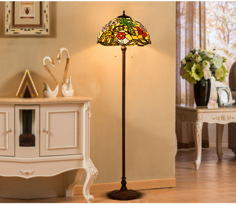 FUMAT Tiffany Style Stained Glass Handcrafted Floor Lamp - Romantic Ripe Grapes Design