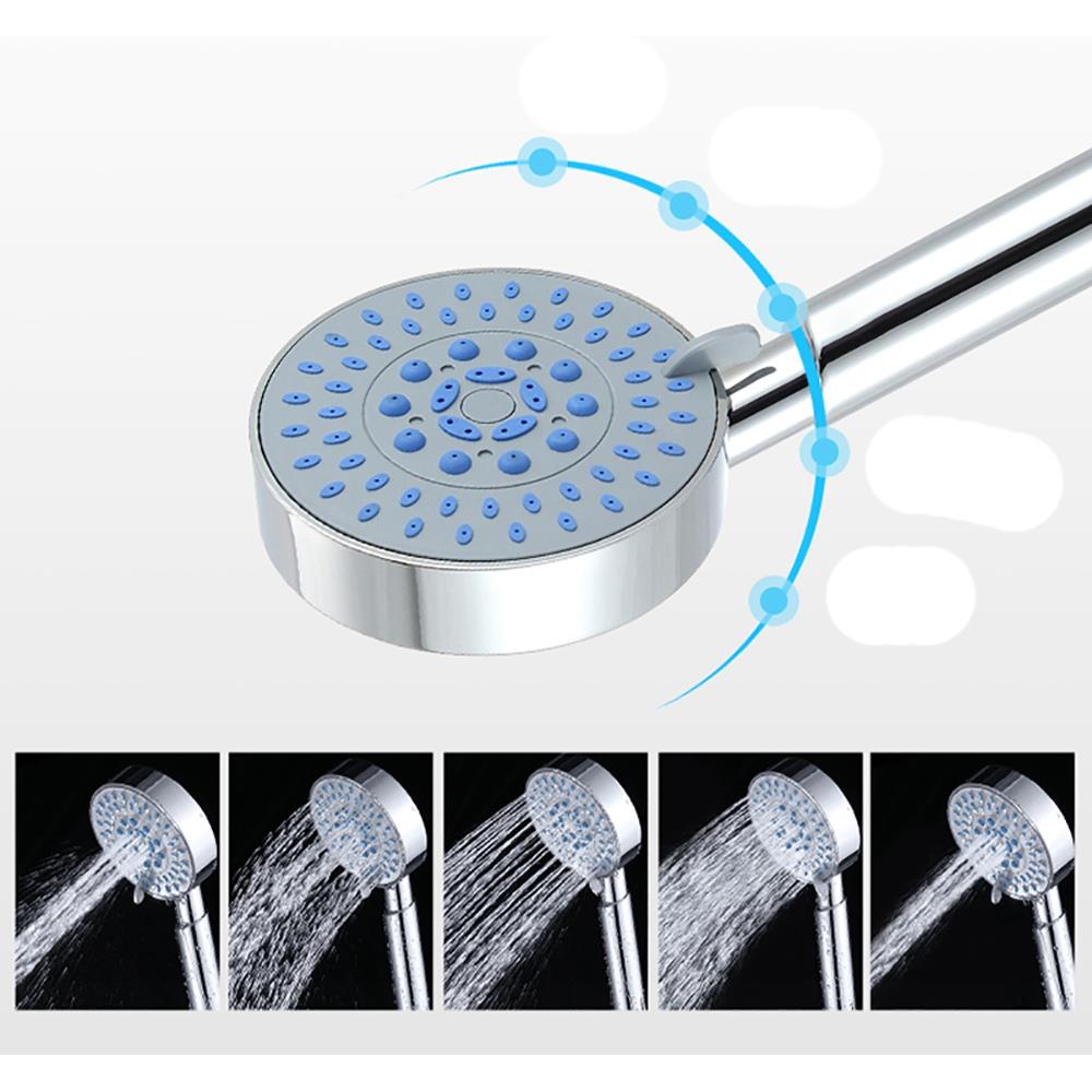 Five Function Silica Gel Holes Shower Head Water Saving With Chrome Rainfall Round Handheld