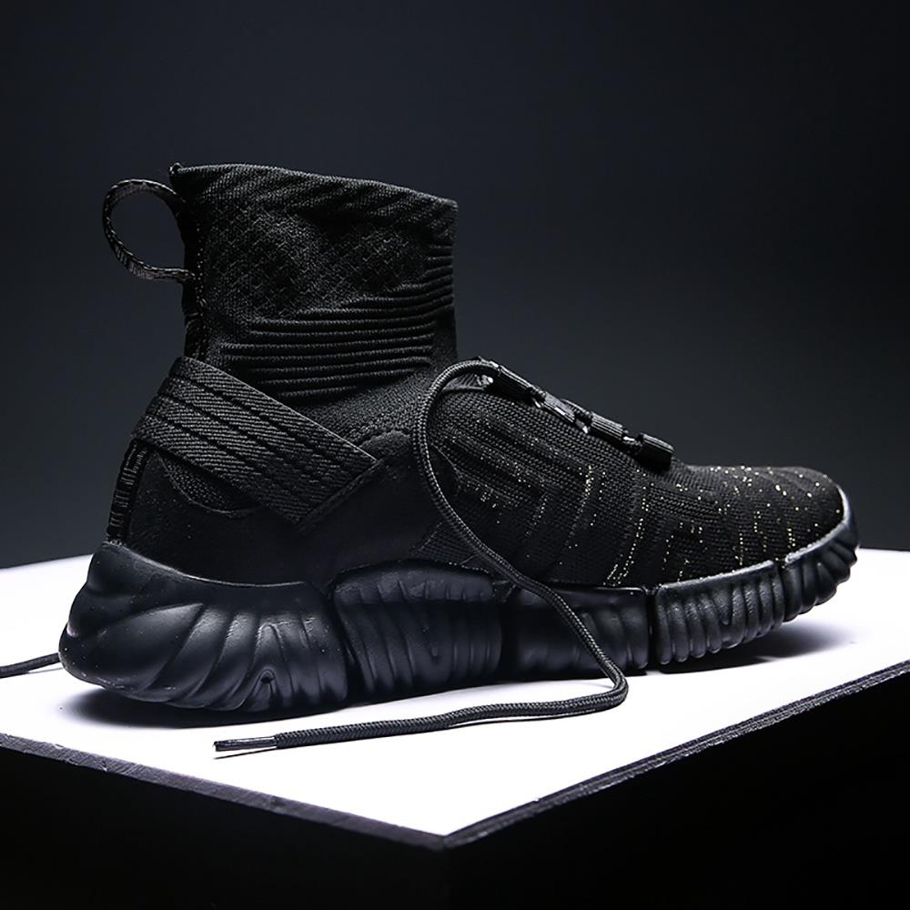 Men Outdoor Tennis Shoes Running Shoes Mesh Casual Shoes Flying Woven Upper Size EU 39.5 - Black