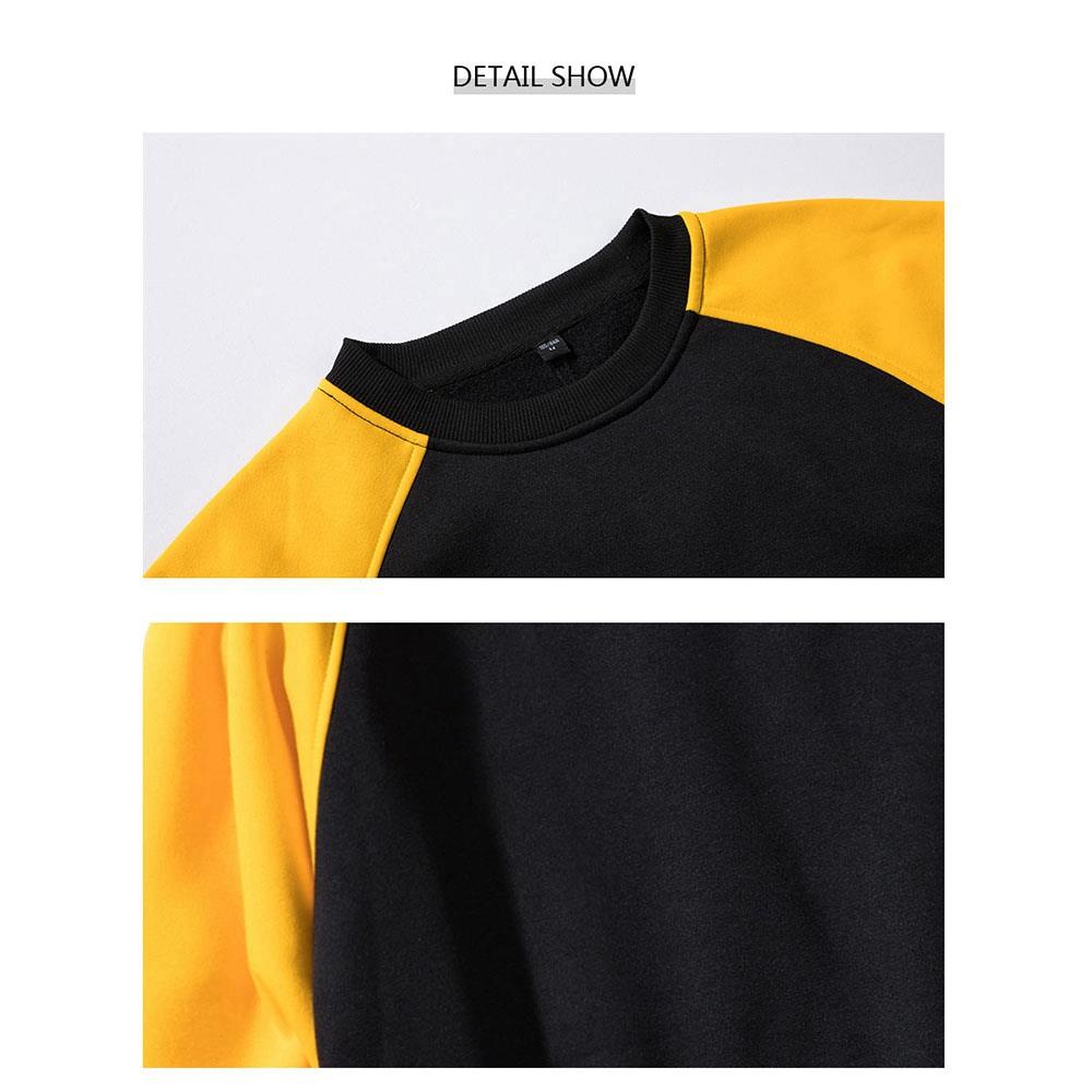 WY40 Men's Autumn Basic Casual Round Neck Sweatshirt (Color Block Cotton Pullover Shirt Size M) - Yellow