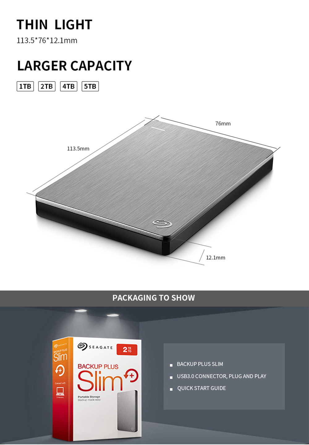 Seagate STDR4000301 Backup Plus Slim 4TB Portable External Hard Drive 2.5 Inch USB 3.0 Interface For Desktop Laptop - Silver