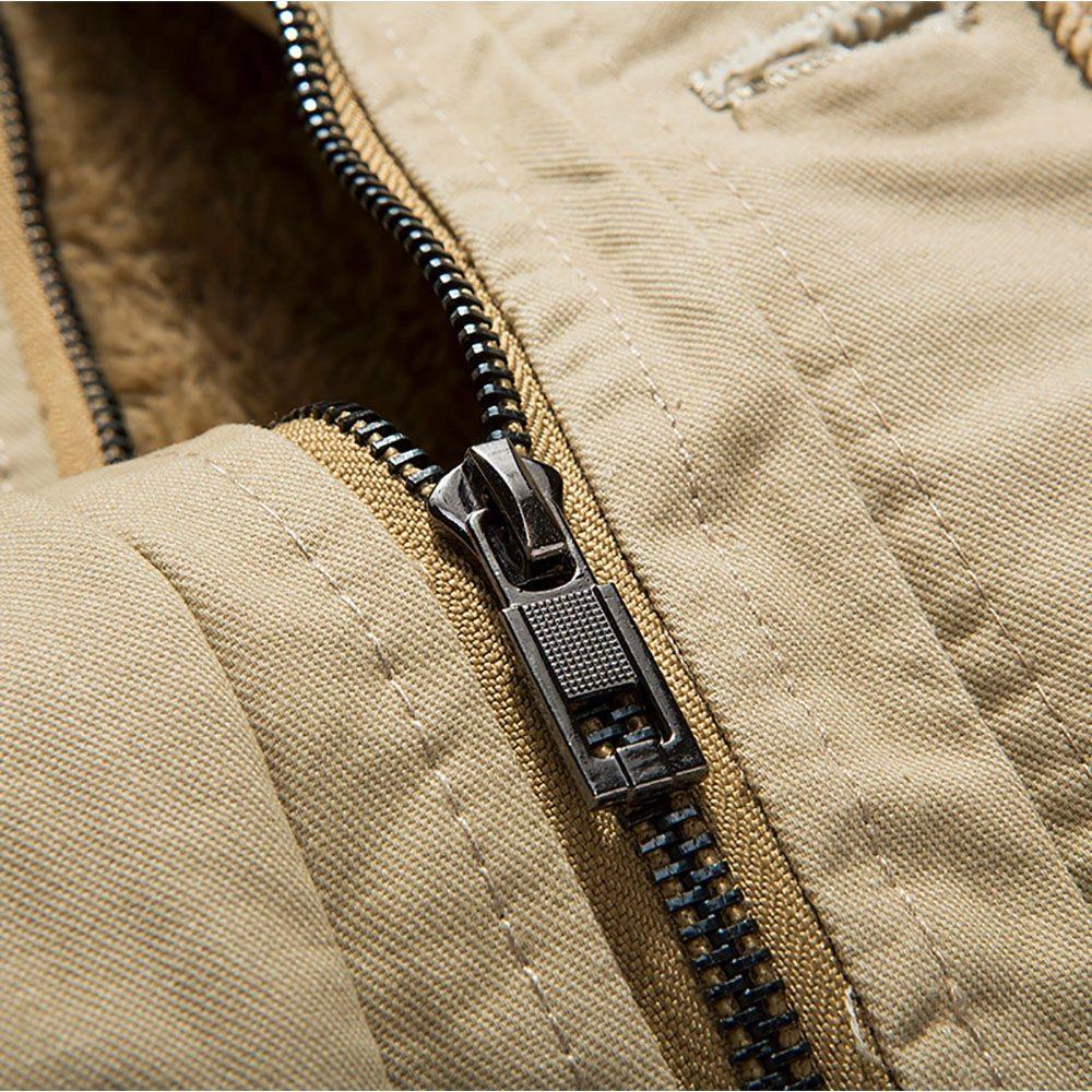 CAH8808 Men's Autumn And Winter Leisure Long Cotton Jacket (Thick Trench Coat Size L) - Light Khaki