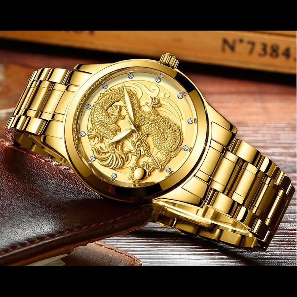 S666 Men's Business Analog Quartz Movement Stainless Steel Watch - Gold