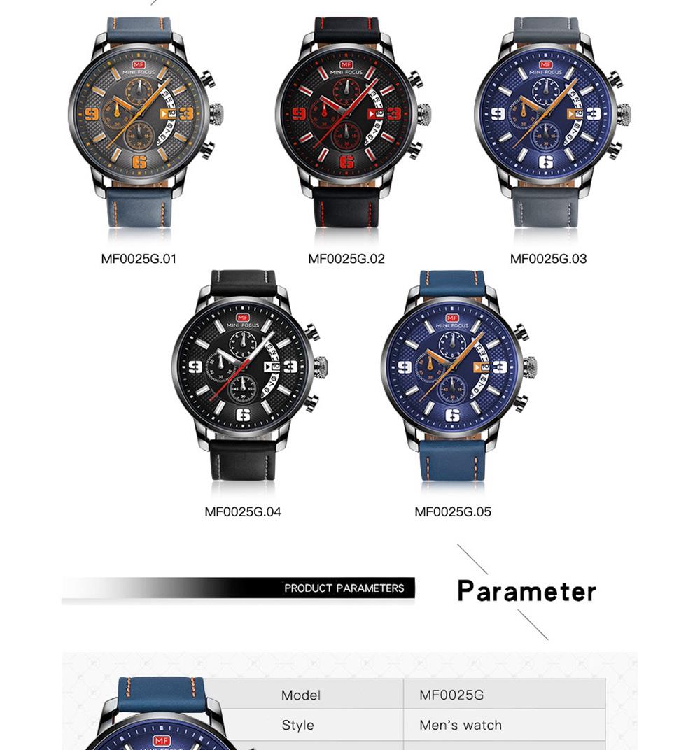 MINI FOCUS MF0025G Men's Quartz Watch Rotating Calendar Date Wristwatch - Red + Black