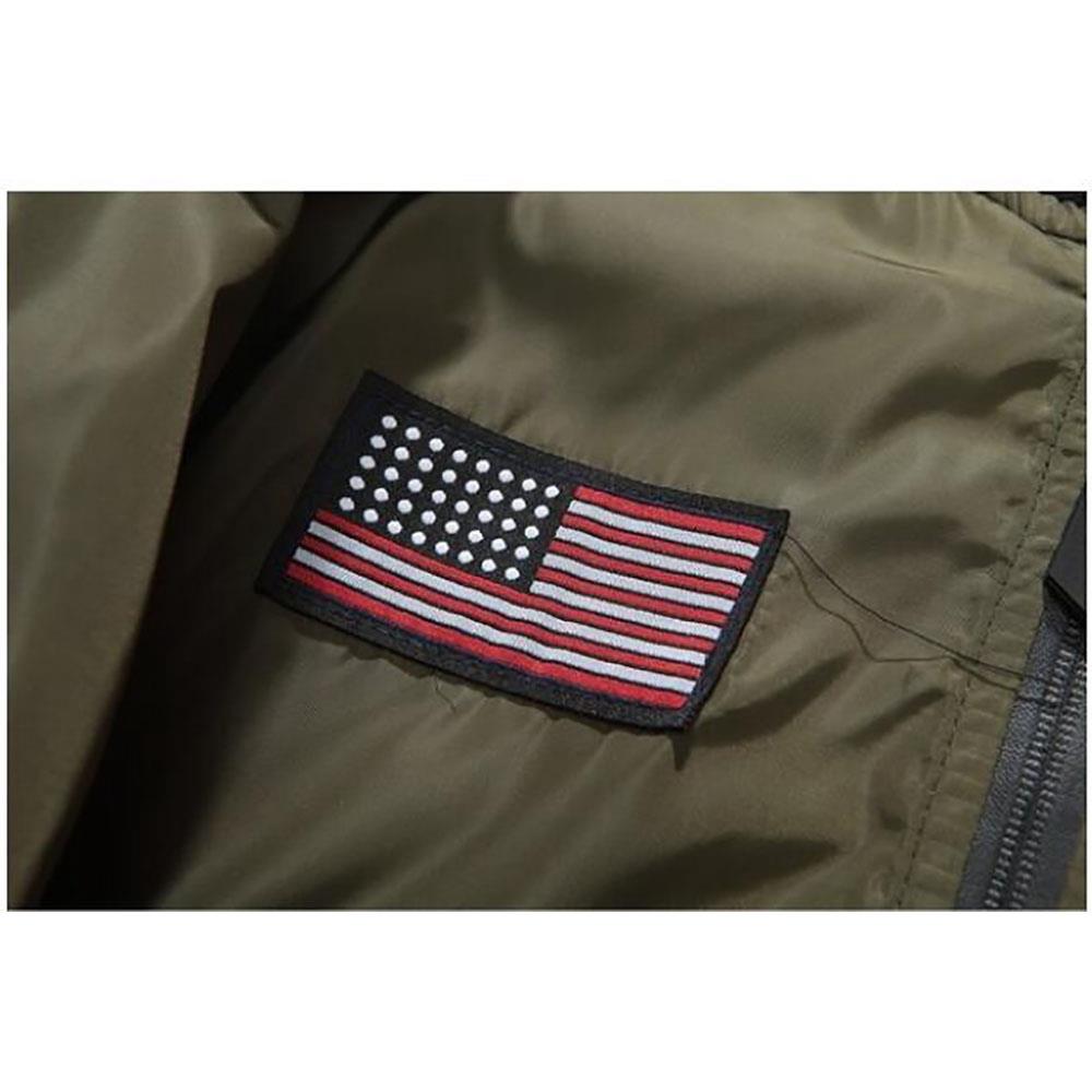 C9901 Men's Autumn Casual Embroidered Round Neck Bomber Pilot Jacket (Long Sleeve Coat Size M) - Army Green