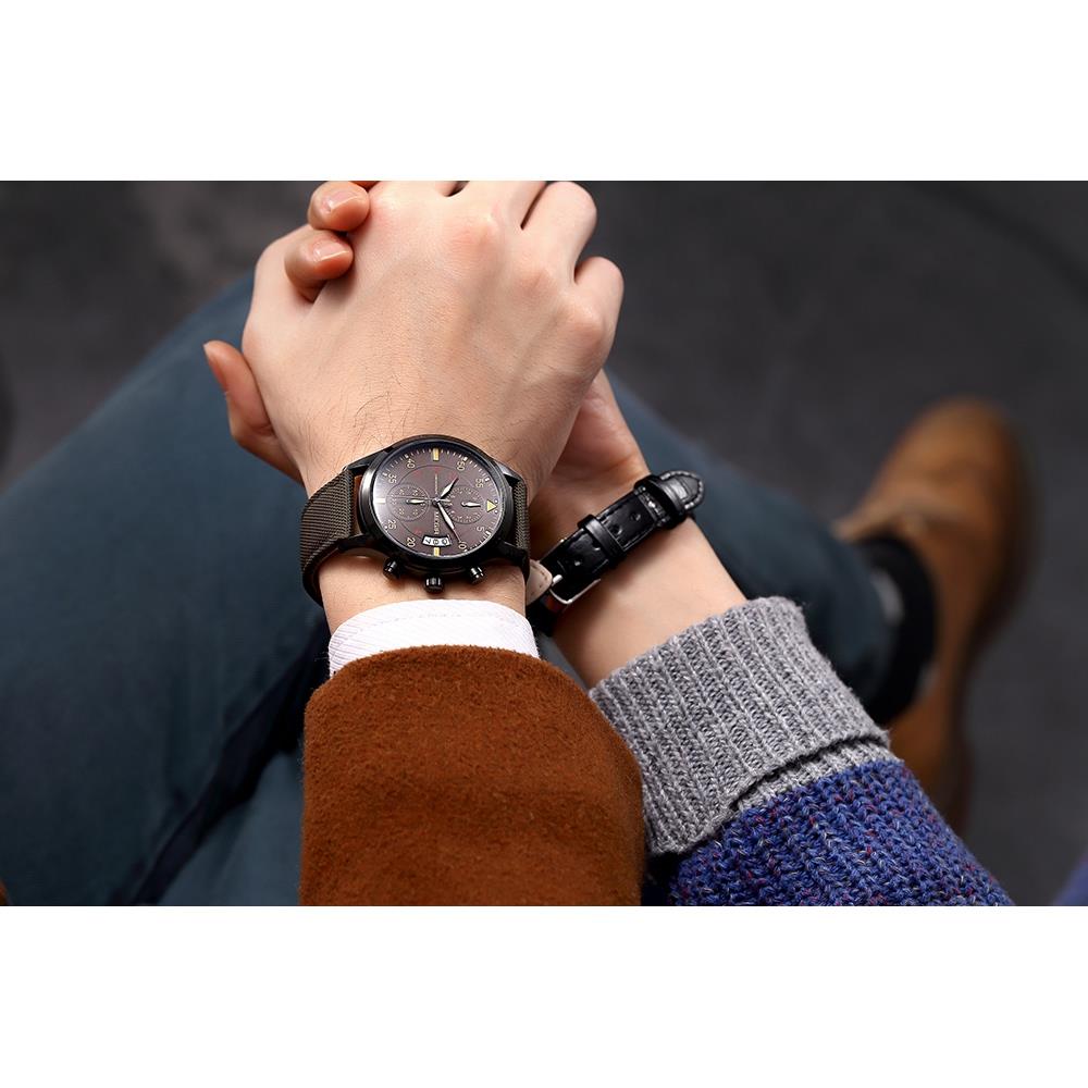 MEGIR ML2021 Men's Casual Watch Chronograph Calendar Large Dial Quartz Movement Canvas Fabric Strap - Green