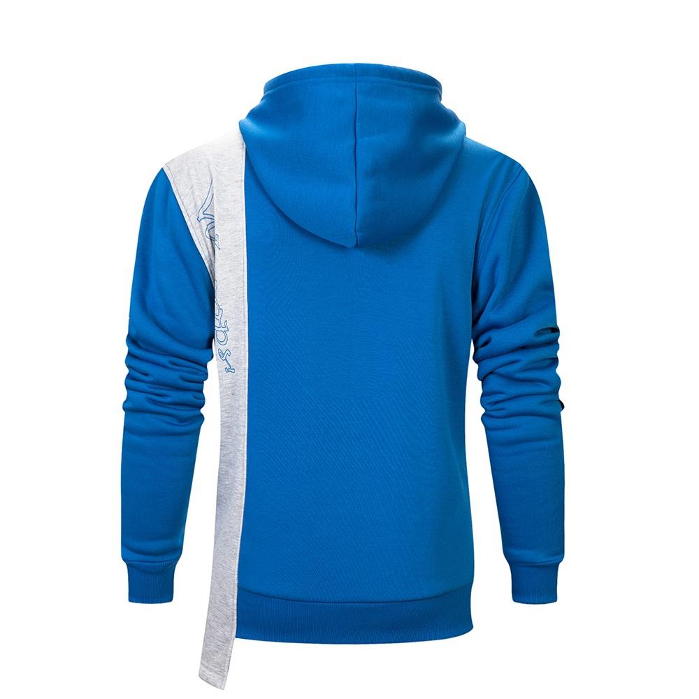 WY30 Men's Autumn Casual Irregular Loose Hoodie (Color Block Cotton Sweatshirt Size M) - Blue