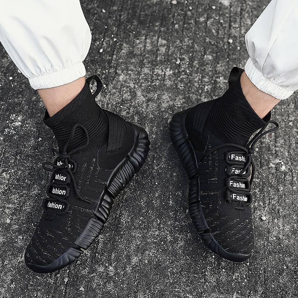 Men Outdoor Tennis Shoes Running Shoes Mesh Casual Shoes Flying Woven Upper Size EU 39.5 - Black