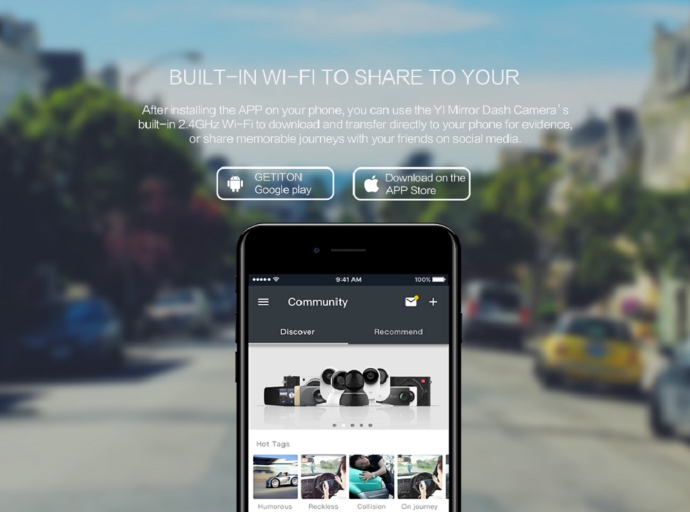 YI Mirror Dash Cam Dual Dashboard Camera Recorder 4.3 Inch LCD Touch Screen Front And Rear View 138 Degree Wide Angle HD Camera G Sensor Night Vision - Black