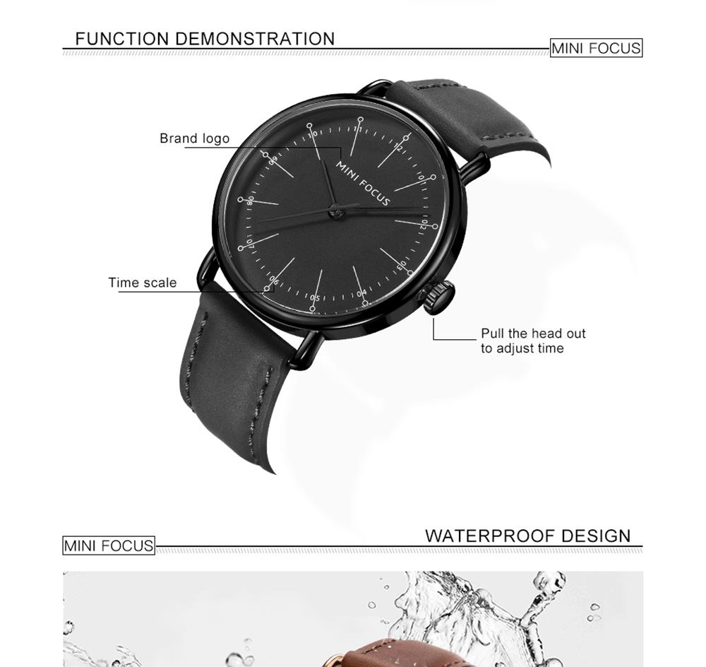 MINI FOCUS MF0056G Men's Casual Business Quartz Sports Watch PU Leather Strap Wristwatch - Blue + Brown