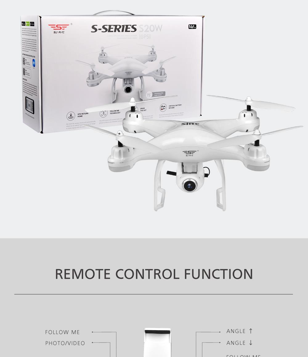 SJRC S20W S-SERIES 1080P WIFI FPV RC Quadcopte Double GPS Follow Me Mode RTF White - Two Battery