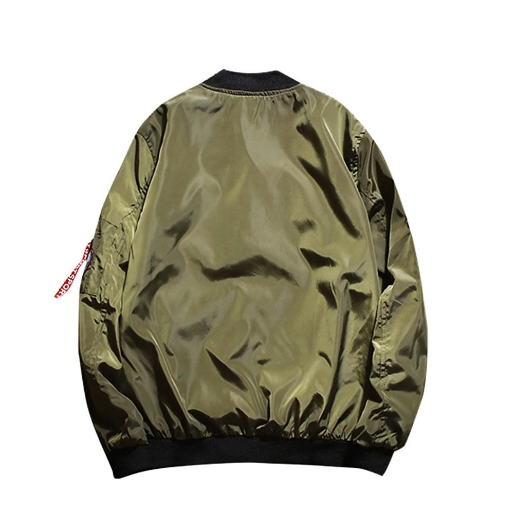 C9901 Men's Autumn Casual Embroidered Round Neck Bomber Pilot Jacket (Long Sleeve Coat Size M) - Army Green